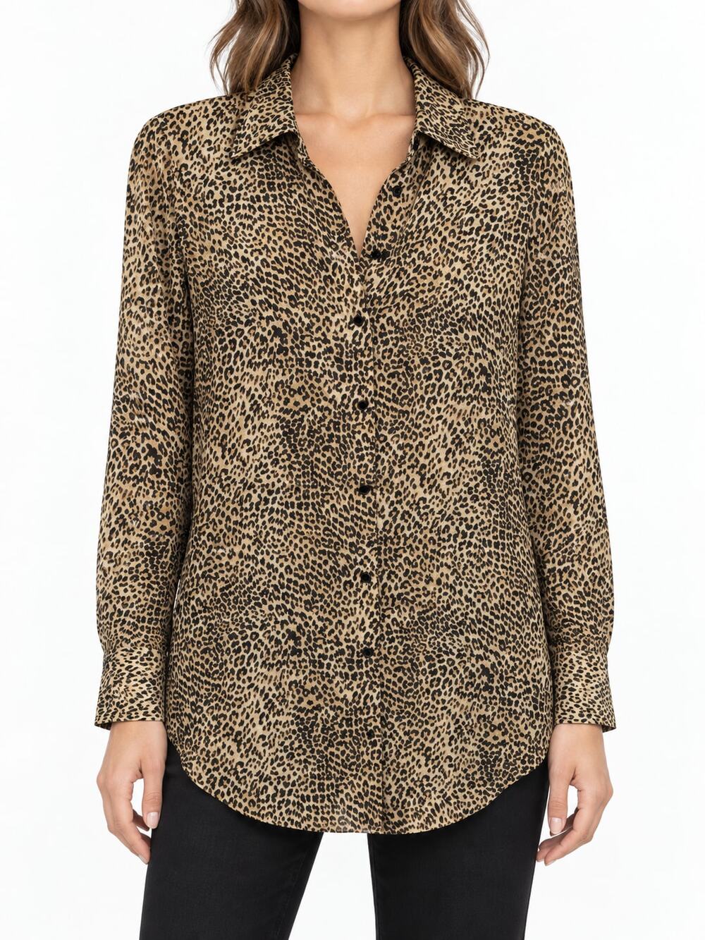 Zara TRF Women's Leopard Animal Print Button-Up Long Sleeve Blouse XS Oversized